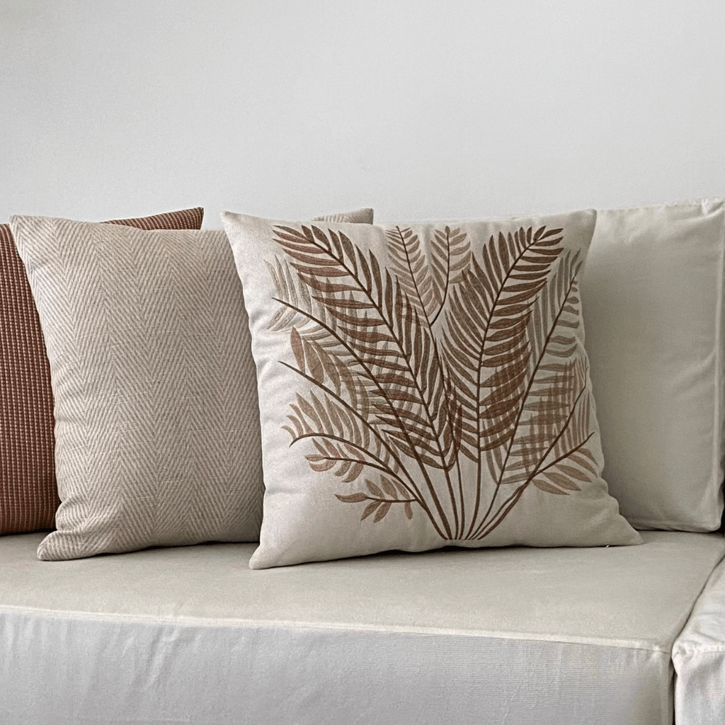 Earth Tones Embroidered Foliage Pillow Cover