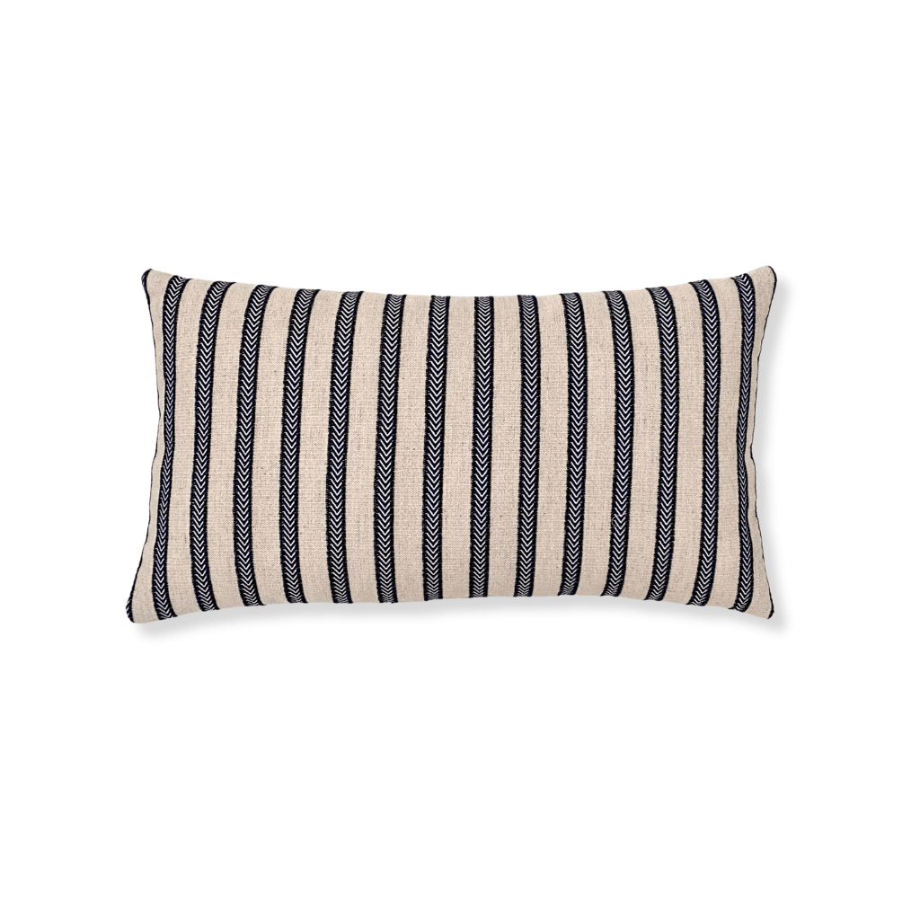 Embroidered Navy Stripes Lumbar Pillow Cover