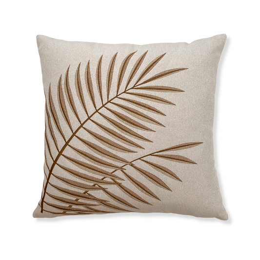 Brown Embroidered Phoenix Palm Leaves Pillow Cover