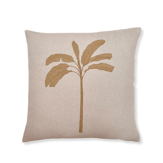 Beige Embroidered Palm Tree Pillow Cover