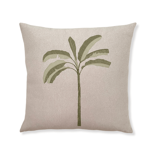 Green Embroidered Palm Tree Pillow Cover