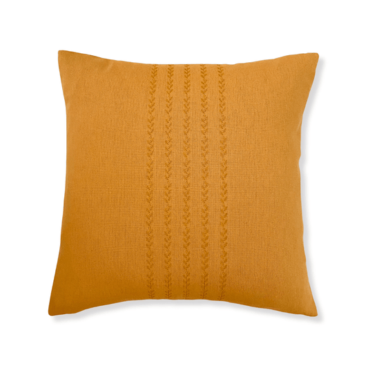 Mustard Embroidered Center Leaf Cords Pillow Cover