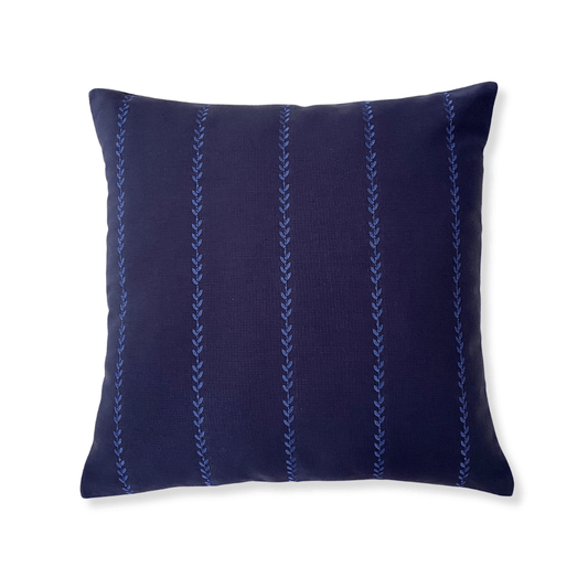 Navy Embroidered Parallel Leaf Cords Pillow Cover