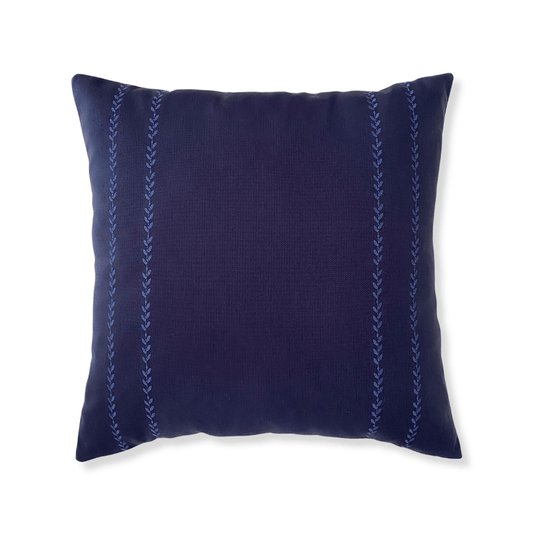 Navy Embroidered Side Leaf Cords Pillow Cover