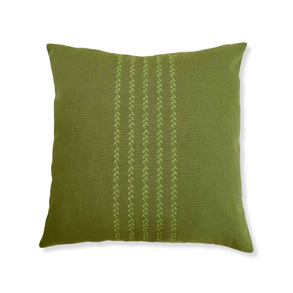 Green Embroidered Center Leaf Cords Pillow Cover