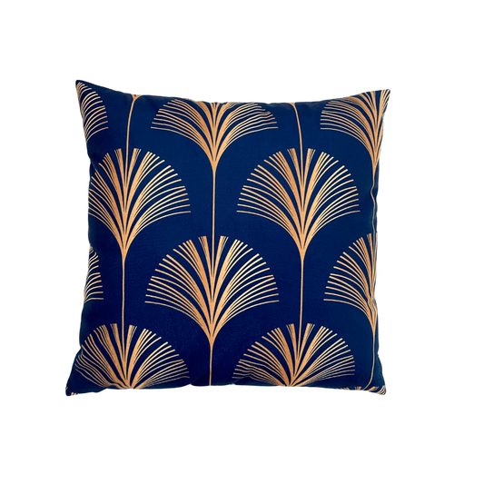 Blue Velvet Gold Palm Leaves Pillow Cover