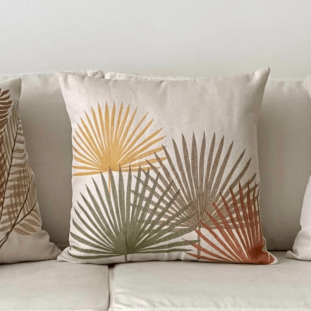 Four Colors Embroidered Palm Leaves Pillow Cover